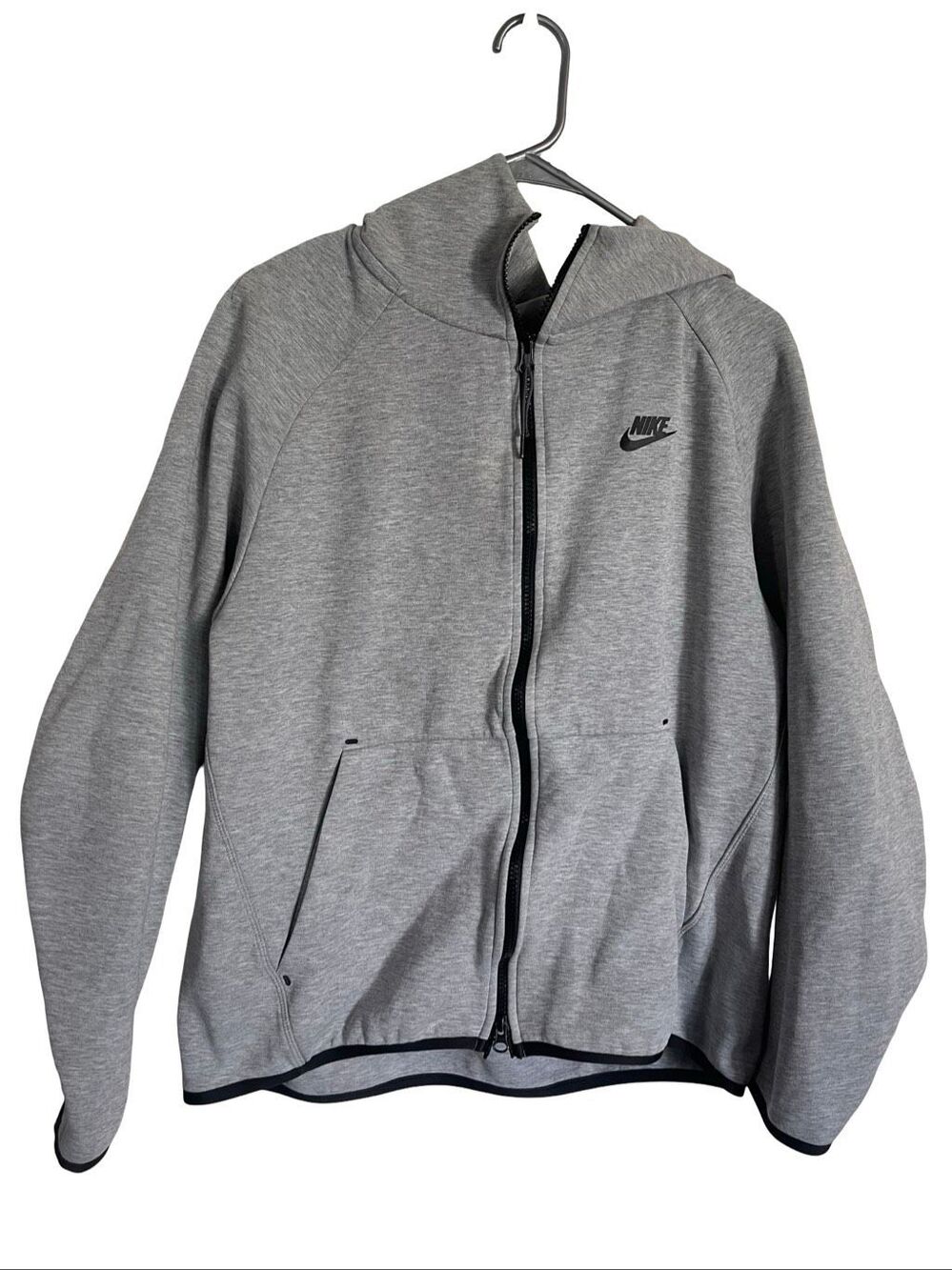 Nike Mens Heather Gray Sportswear Tech Long Sleeve Full-Zip Hoodie Size Large